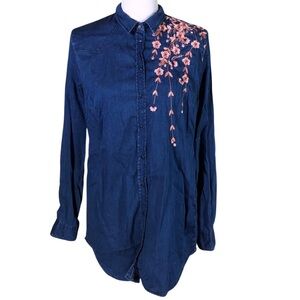 Guess blue floral long sleeve shirt